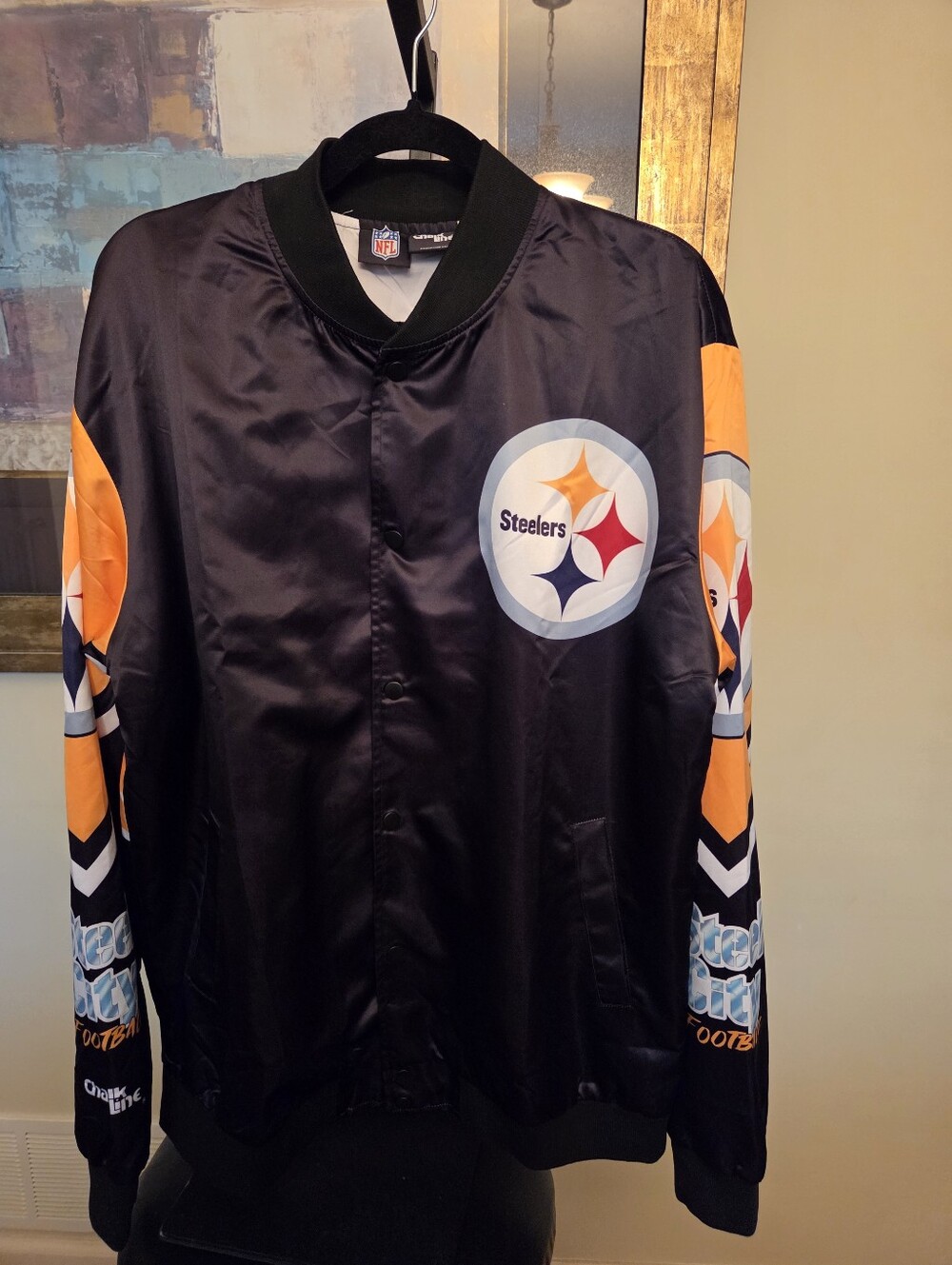 🏈Pittsburgh Steelers Chalk Line Black Fanimation Satin Full-Snap Jacket XXL